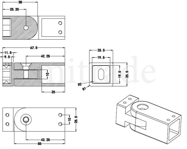 Крепление штанги 19*19мм к стене регулируемое MT-19-08AZ cp Крепление штанги 19*19мм к стене регулируемое MT-19-08AZ cp