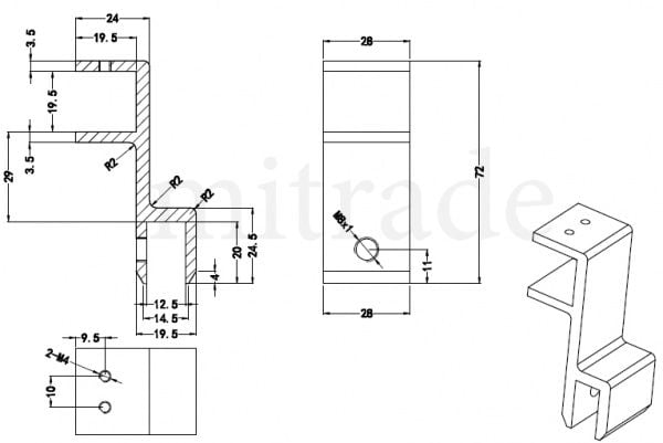 Крепление стекла к штанге 19*19мм MT-19-04Z cp Крепление стекла к штанге 19*19мм MT-19-04Z cp